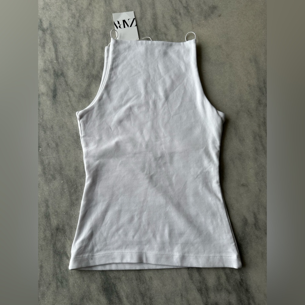 Zara White Square Neck Tank Top Sz Small NWT - Picture 3 of 3